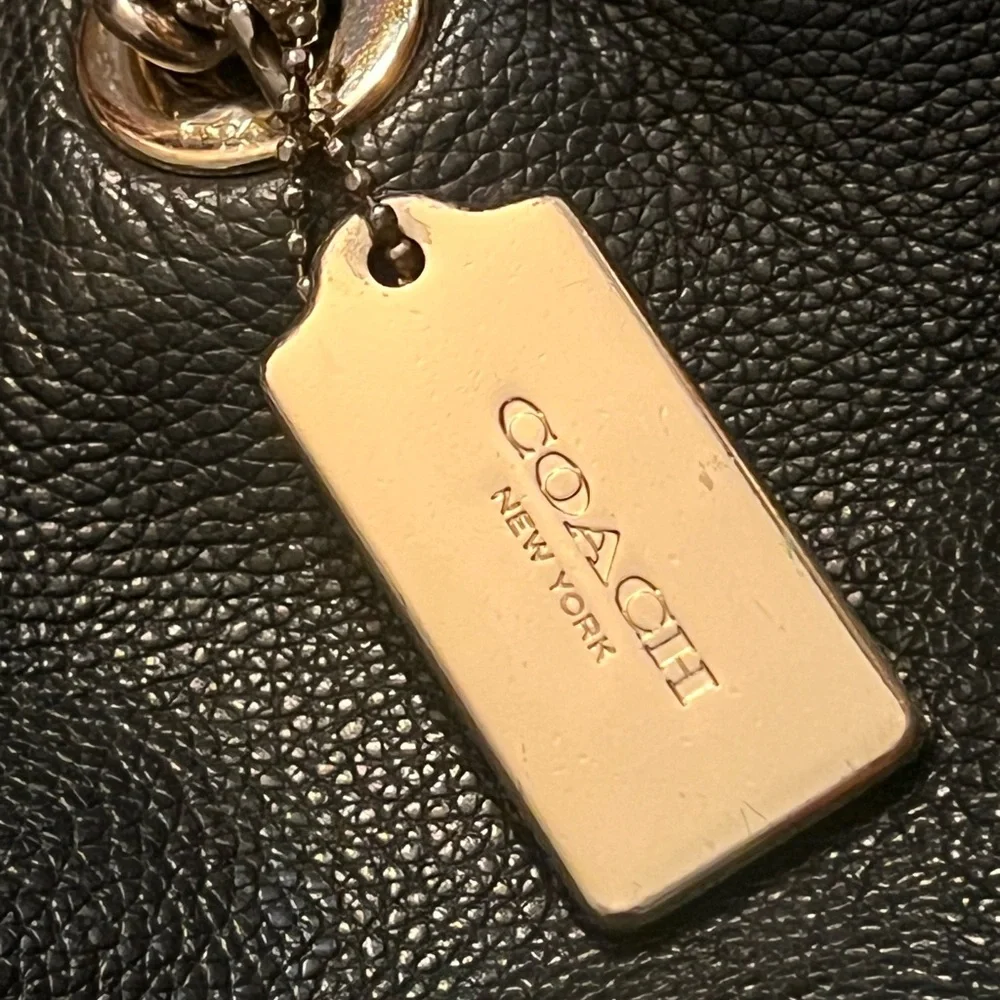 Coach 57107 Black Leather Turnlock Silver Chain Strap Tote Bag - Picture 9 of 13